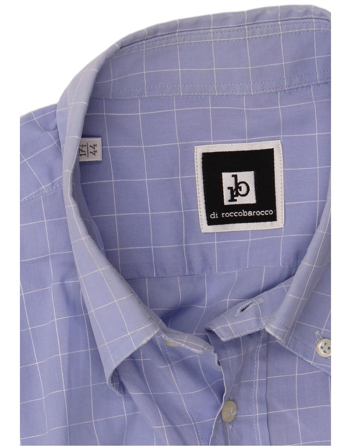 Roccobarocco Mens Shirt Size 44 17 1/2 XL Blue Check