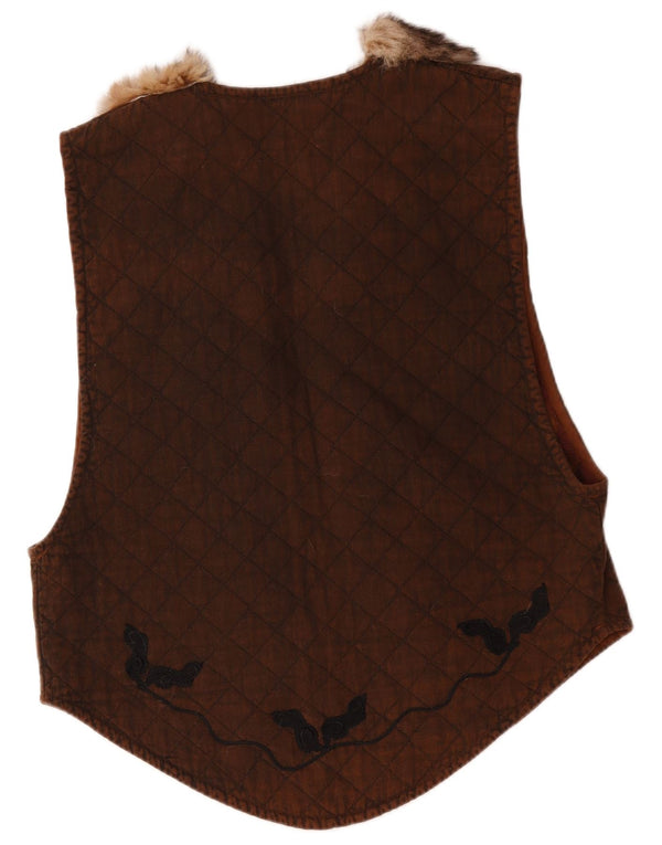 Vestă matlasată vintage pentru femei UK 18 XL, maro, bumbac Paisley