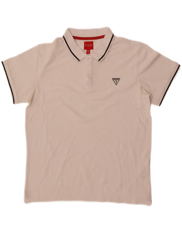 Guess Mens Polo Shirt Medium White Cotton