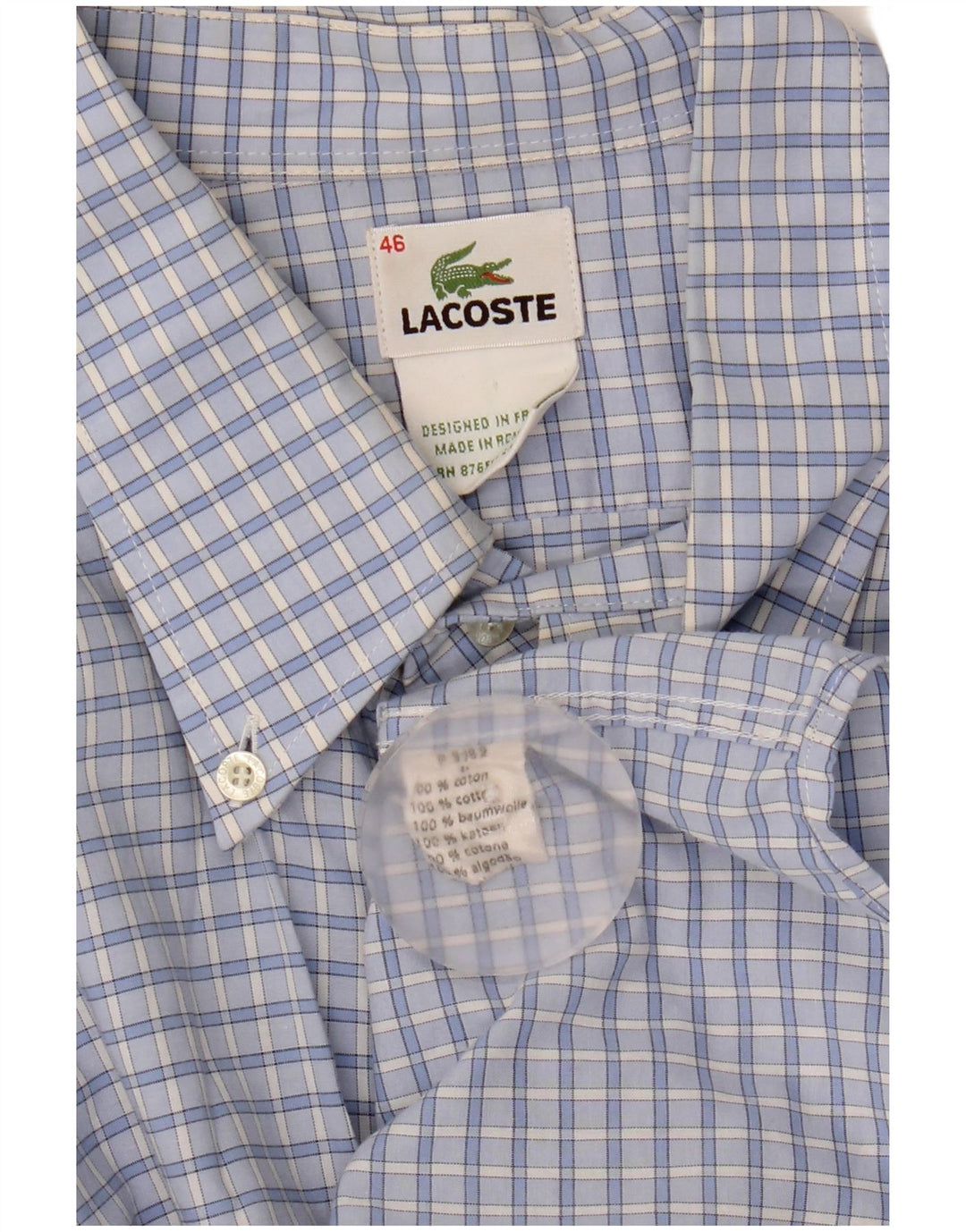Lacoste Chemise Homme Taille 46 2XL Bleu Vichy Coton