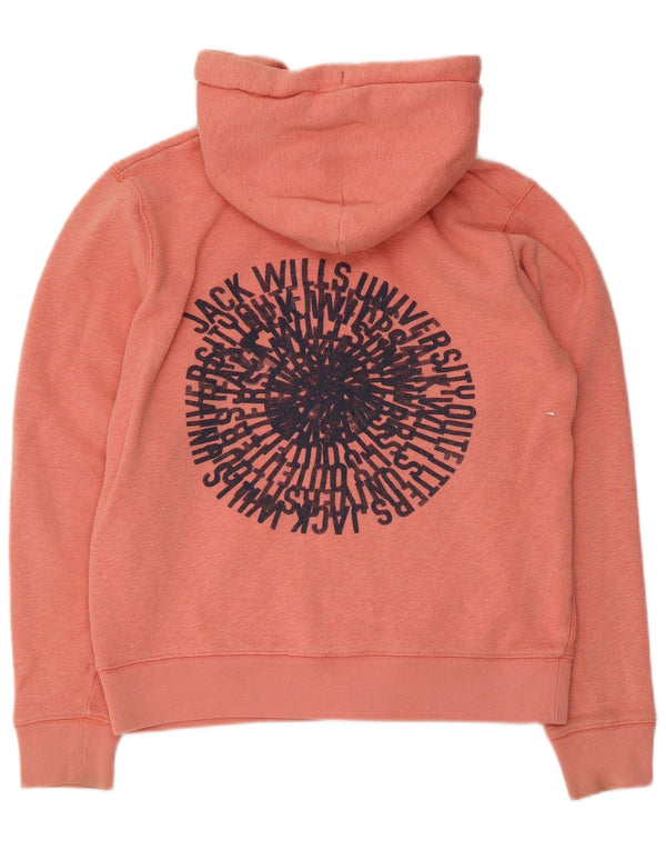Jack Wills Dame Grafisk Hættetrøje Sweater UK 14 Medium Pink Bomuld