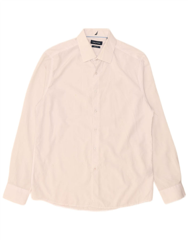 Nautica Mens Slim Fit Shirt Size 16 1/2 Large White Polyester