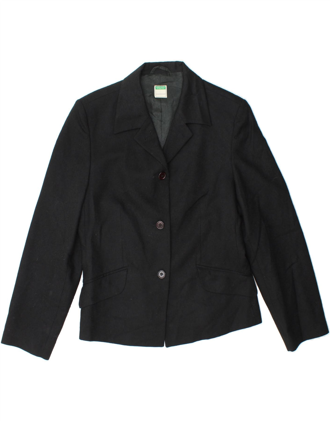 BENETTON Womens 3 Button Blazer Jacket IT 42 Medium Black New Wool Vintage Benetton and Second-Hand Benetton from Messina Hembry 