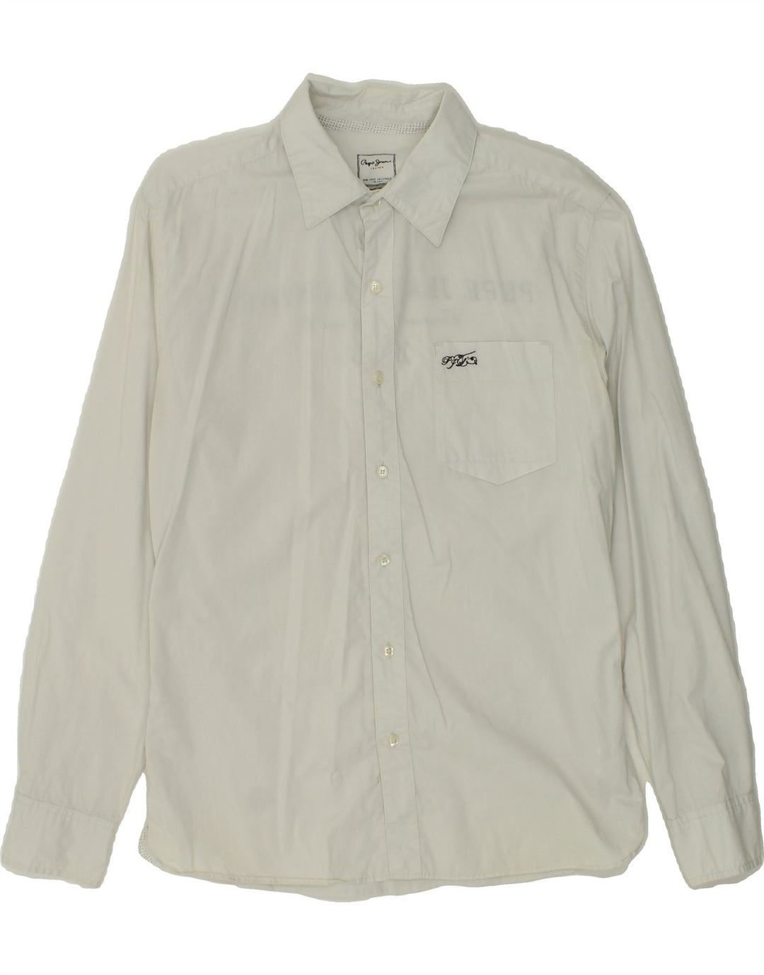 PEPE JEANS Mens Slim Fit Graphic Shirt Medium White Cotton Vintage PEPE Jeans and Second-Hand PEPE Jeans from Messina Hembry 