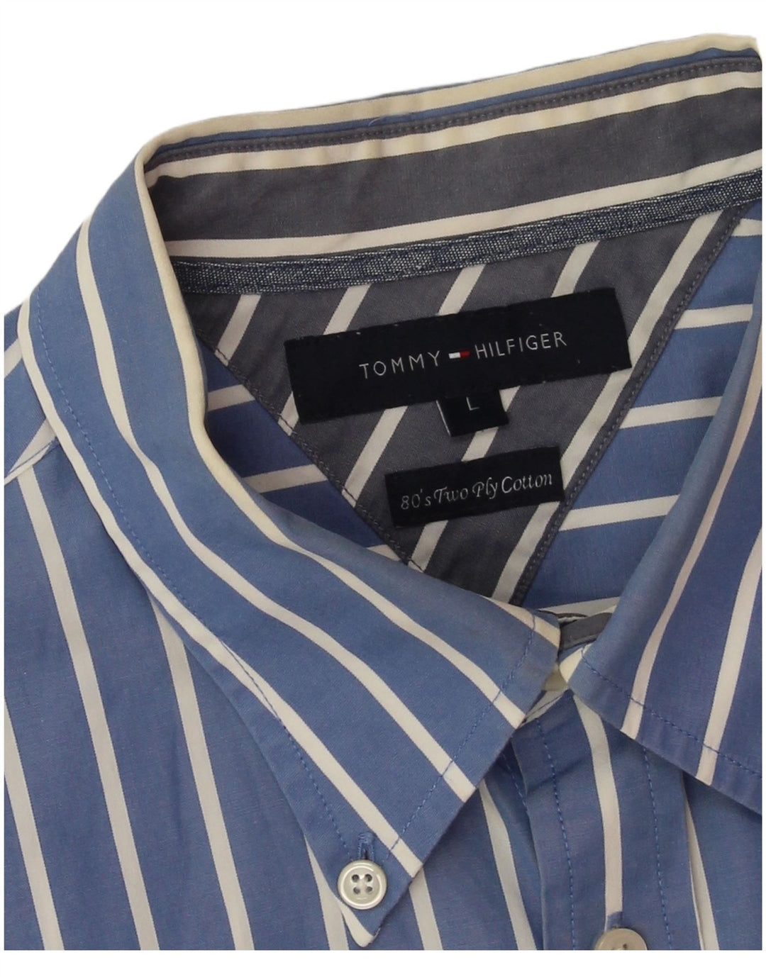 Tommy Hilfiger Mens Shirt Large Blue Striped Cotton