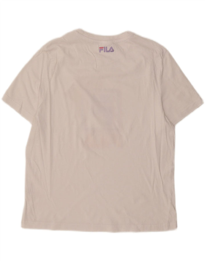 FILA Womens Graphic T-Shirt Top UK 14 Medium White Vintage Fila and Second-Hand Fila from Messina Hembry 