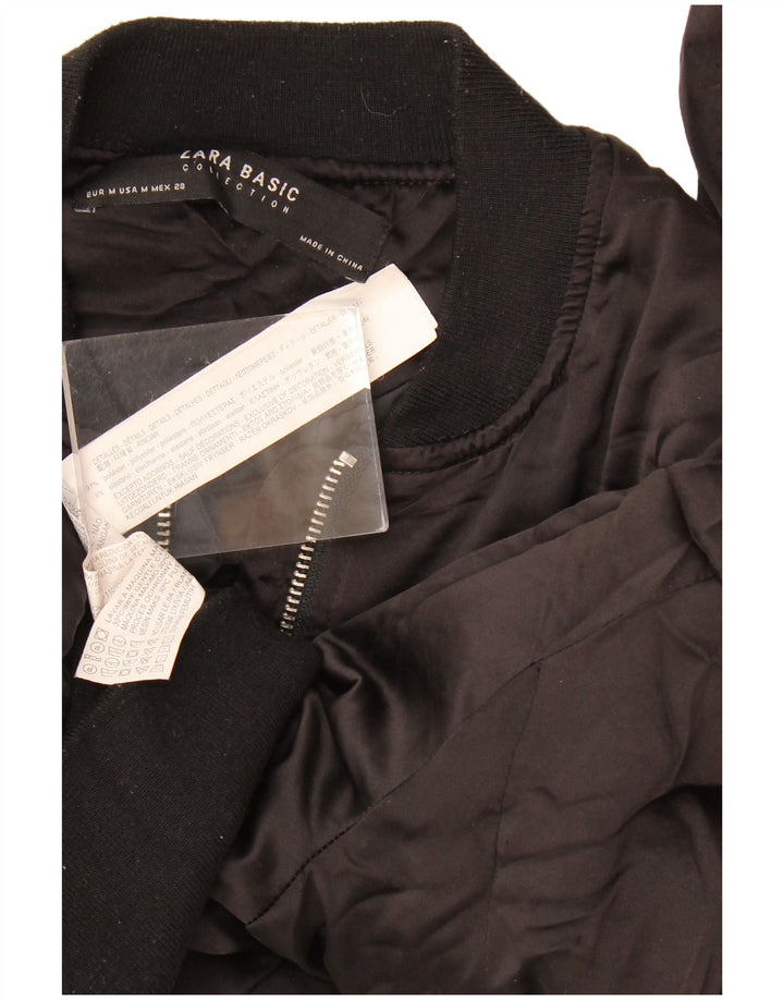 Zara Womens Bomber Jacket UK 14 Medium Black Polyester