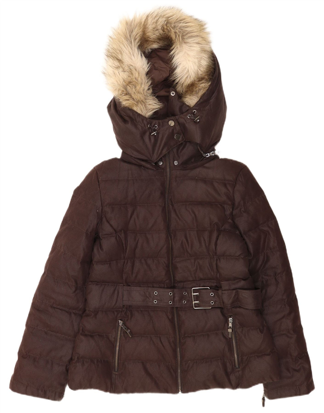 Zara Womens Hooded Padded Jacket UK 40 Large Brown Polyester