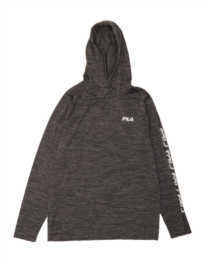FILA Womens Graphic Hoodie Jumper UK 16 Large Grey Polyester Vintage Fila and Second-Hand Fila from Messina Hembry 