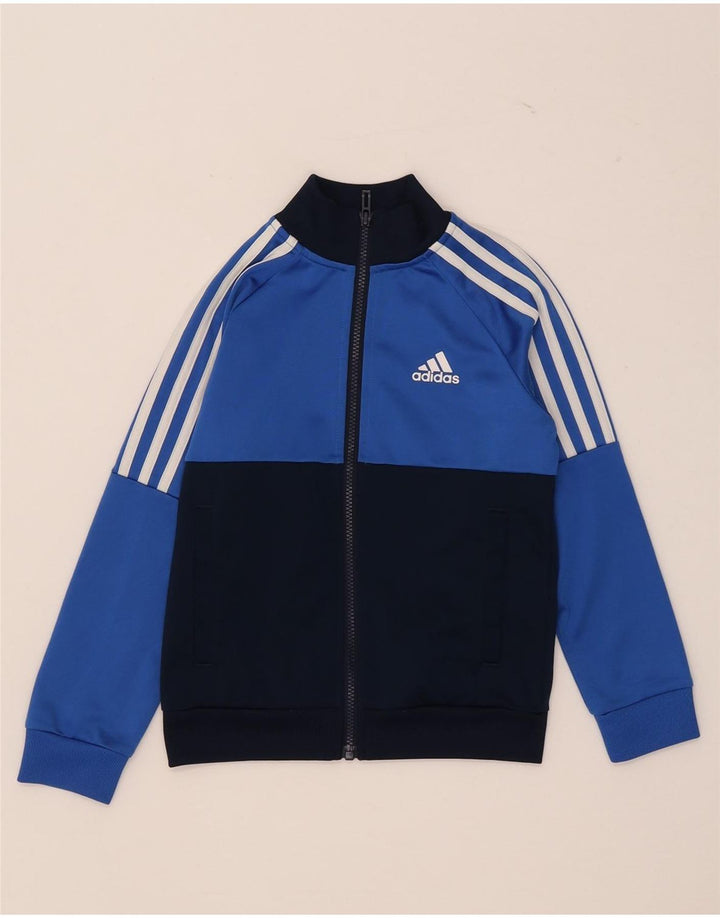 Chłopięca kurtka dresowa Adidas 7-8 lat Niebieski poliester z blokami kolorów