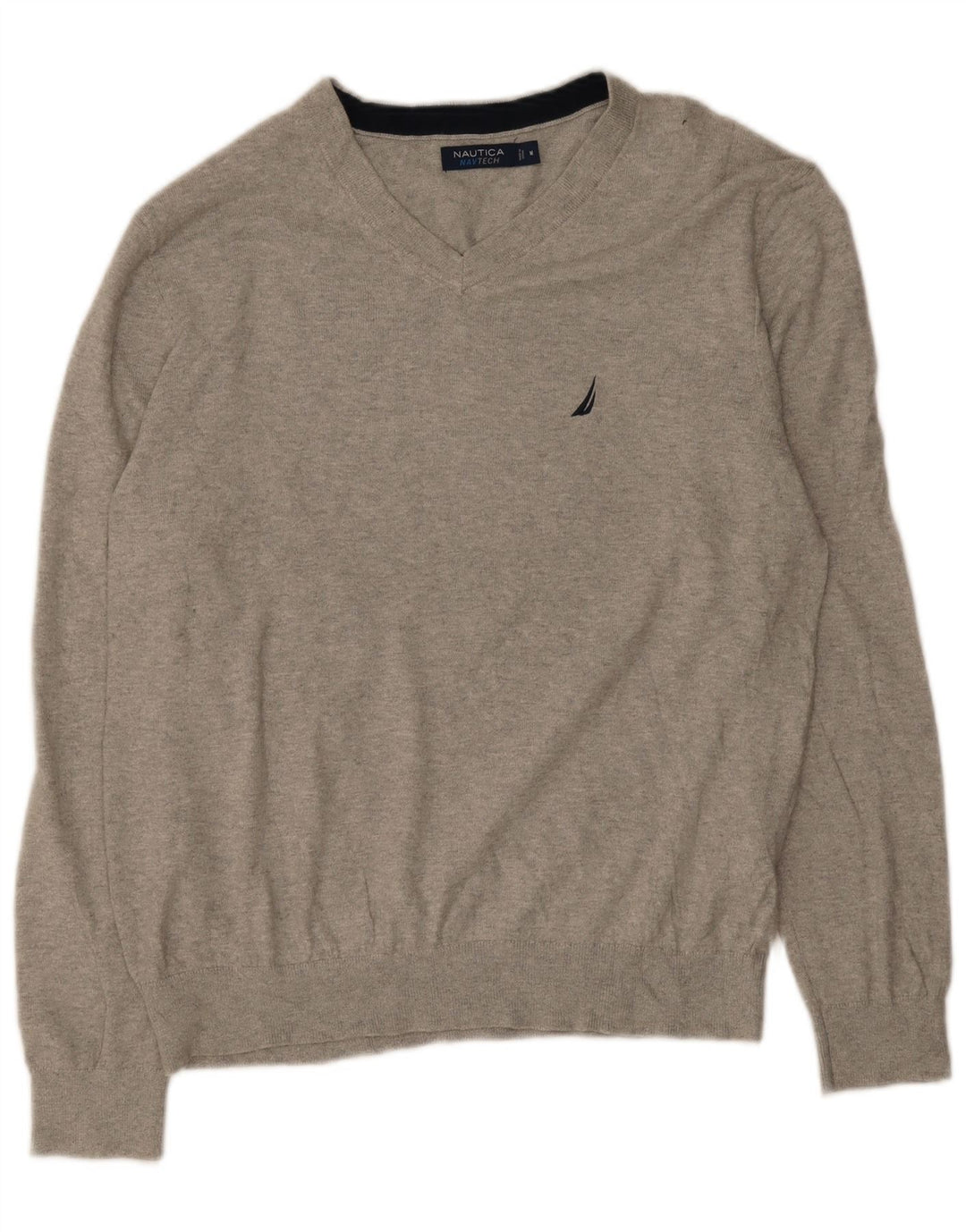 Nautica Mens V-Neck Jumper Sweater Medium Grey Cotton