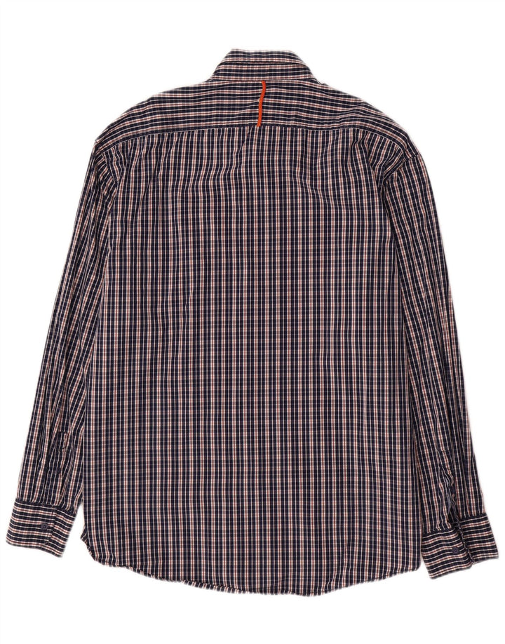 IZOD Mens Shirt XL Navy Blue Check Cotton