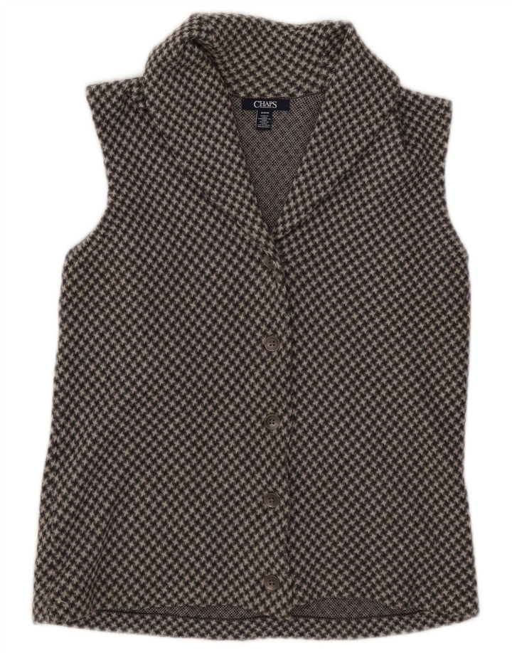 Chaps Womens Sleeveless Cardigan Top UK 14 Medium Grey Houndstooth Cotton