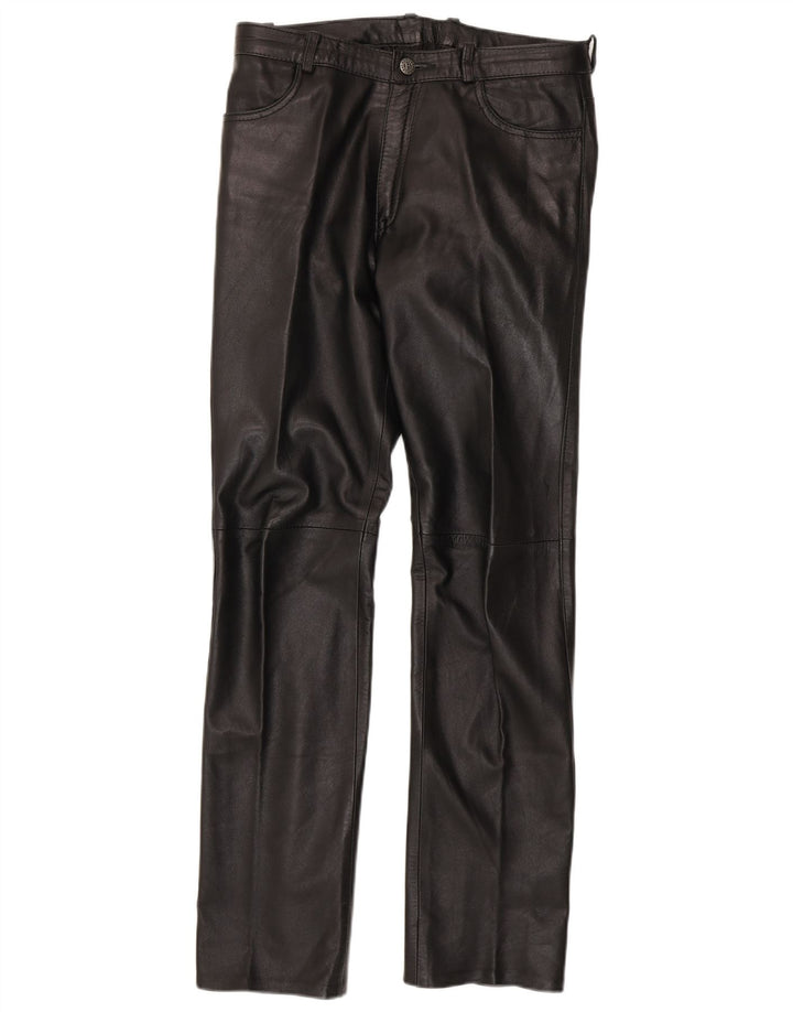 Barone Womens Straight Leather Trousers W30 L33 Black