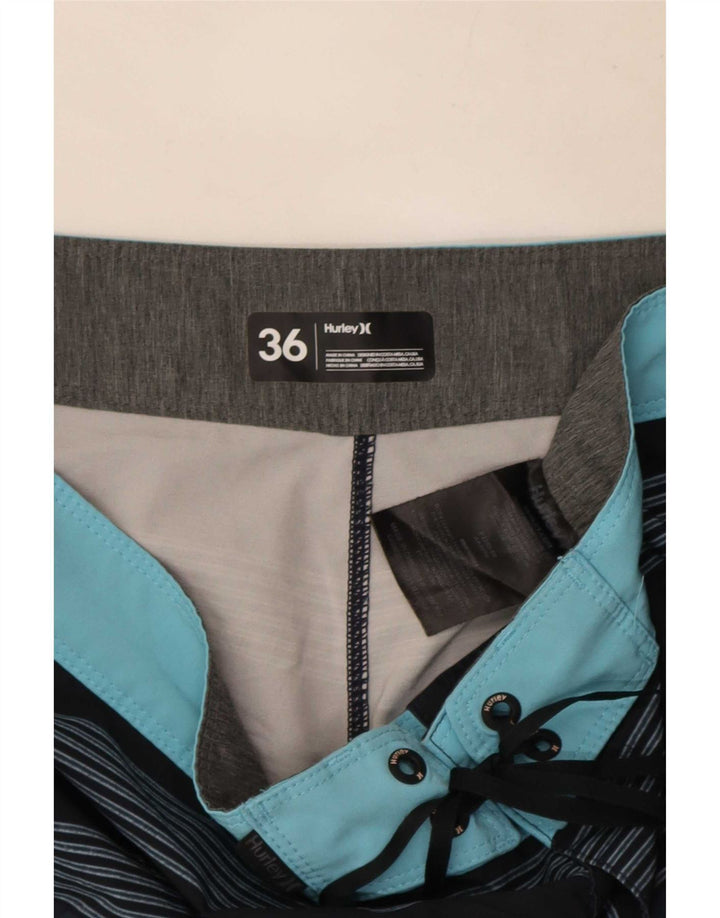 Hurley Mens Swimming Shorts Large Blue Striped Polyester
