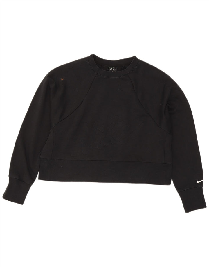 Nike Womens Crop Graphic Sweatshirt Jumper UK 14 Medium Black Polyester