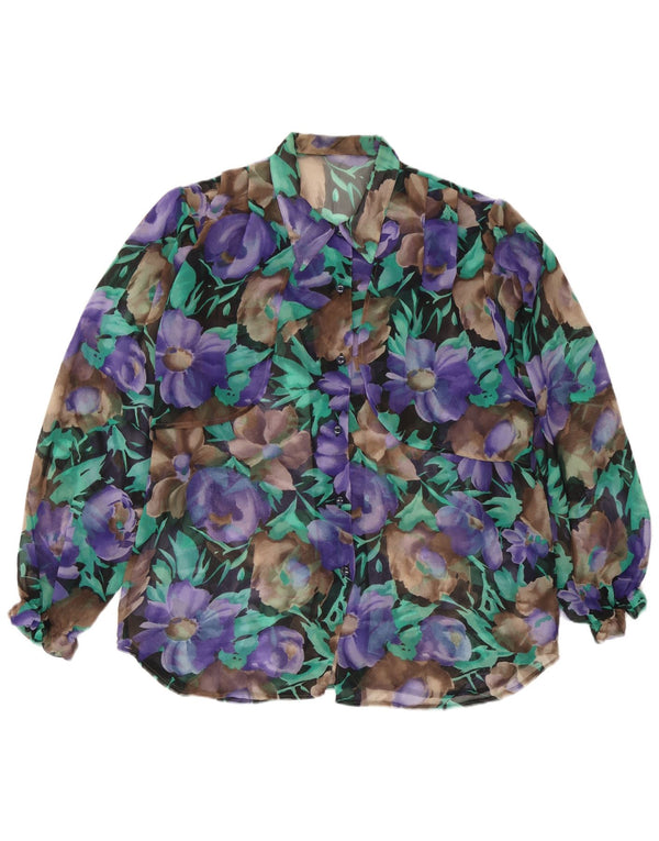 Vintage Dame Gennemsigtig Skjorte Bluse UK 18 XL Multicolored Floral