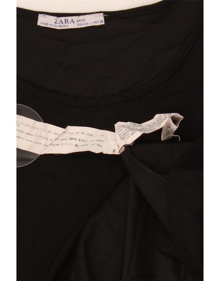 ZARA Womens 3/4 Sleeve Shift Dress UK 14 Large Black Polyester