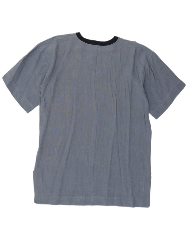 Vintage Dame Longline Grafisk T-Shirt Top UK 14 Medium Blue Retro