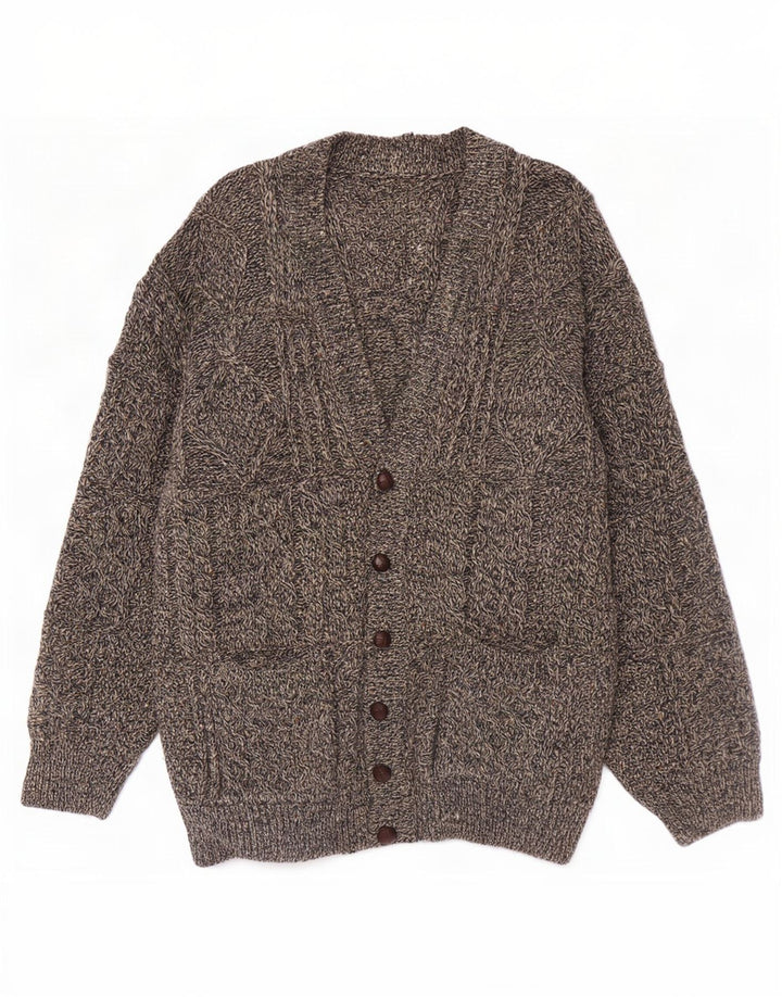 vintage Mens Cardigan Sweater 2XL Gris Moucheté Laine