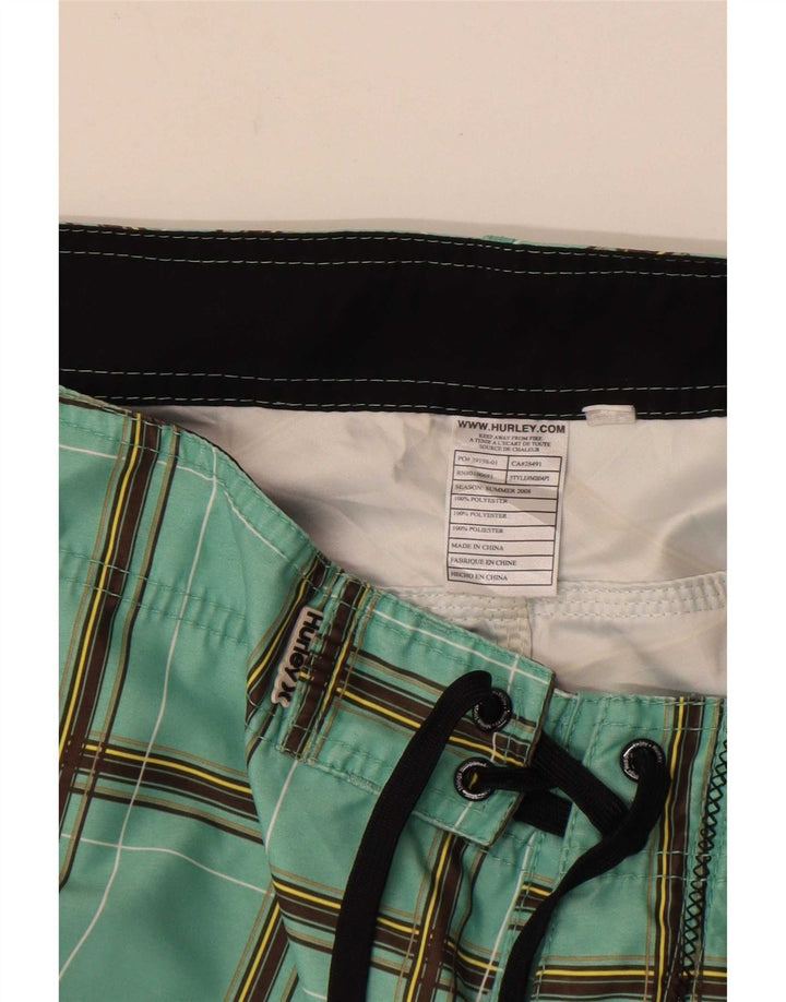 Hurley Mens Swimming Shorts Large  Green Check Polyester