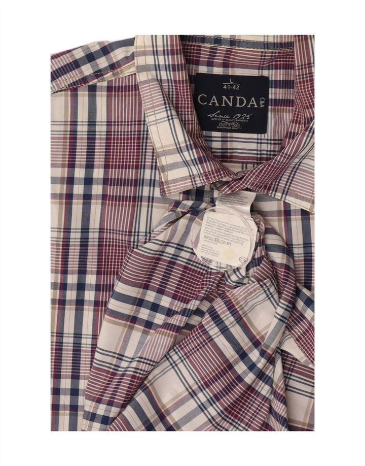 CANDA Mens Short Sleeve Shirt Size 41/42 Large Multicoloured Check Cotton
