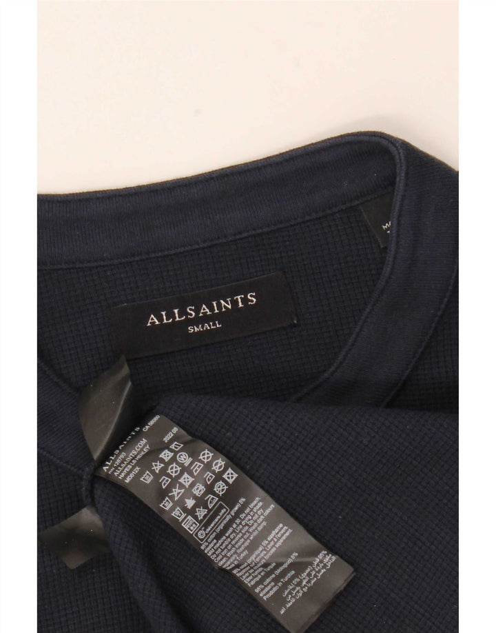 All Saints Mens Top Long Sleeve Small Navy Blue Cotton