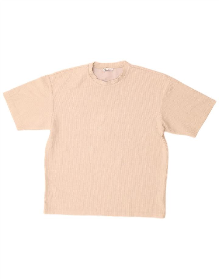 Zara Mens T-Shirt Top Small Beige Cotton