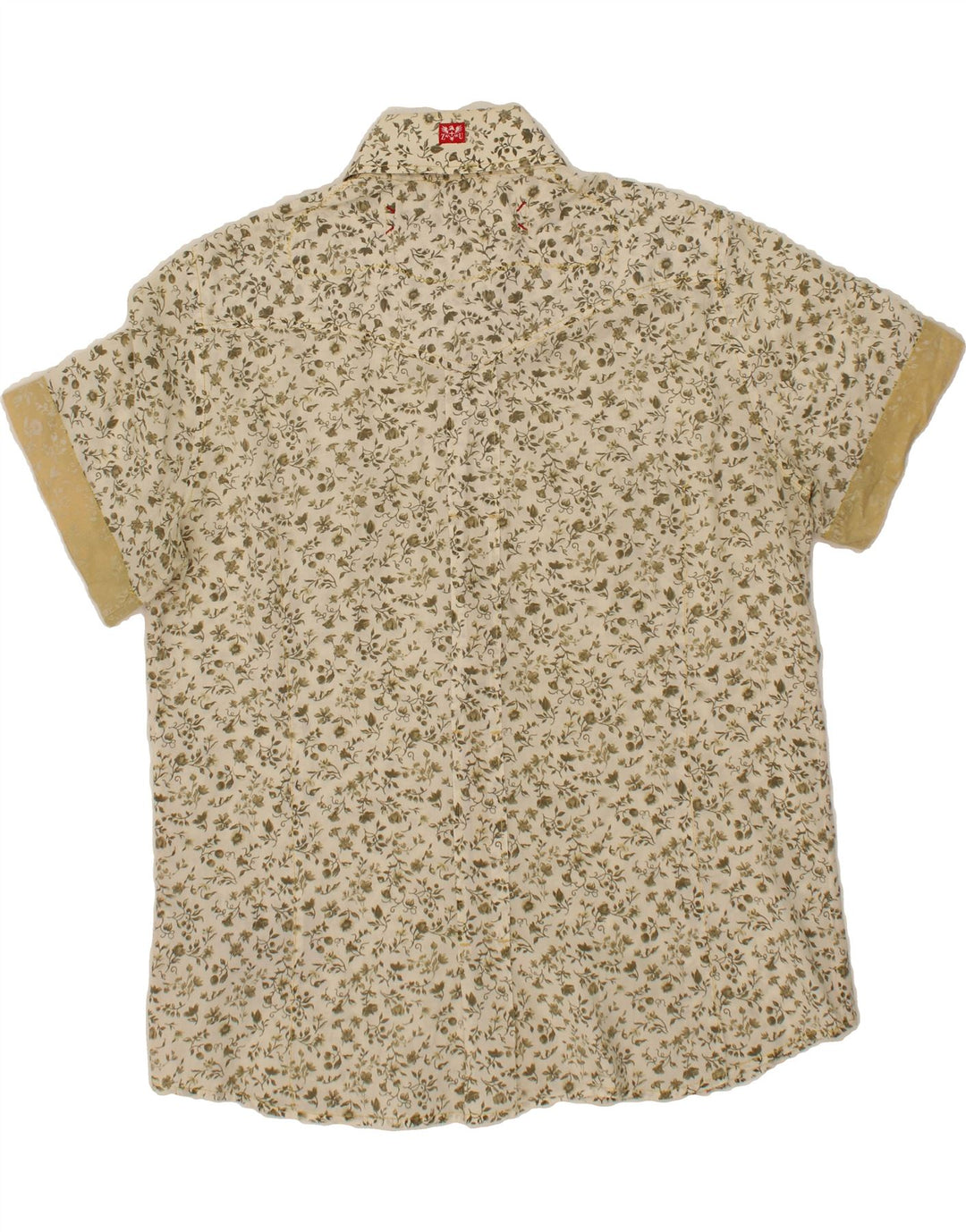 ZU ELEMENTS Mens Short Sleeve Shirt Large Off White Floral Cotton Vintage Zu Elements and Second-Hand Zu Elements from Messina Hembry 