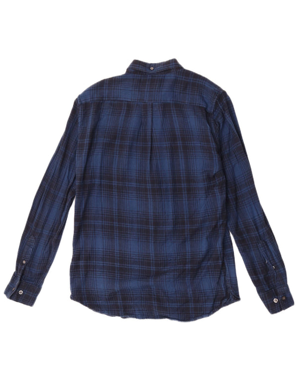 French Connection Mens Flannel Shirt Small Blue Plaid Cotton
