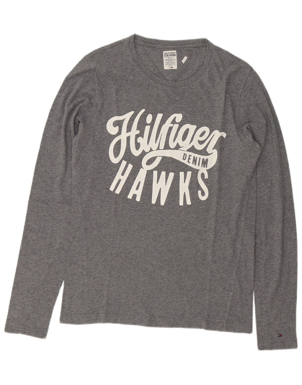 Tommy Hilfiger Herren-Oberteil mit Grafik, langärmlig, klein, grau gefleckte Baumwolle