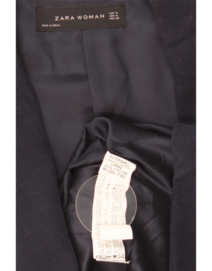 Zara Womens 1 Button Blazer Jacket UK 12 Medium Navy Blue Lyocell