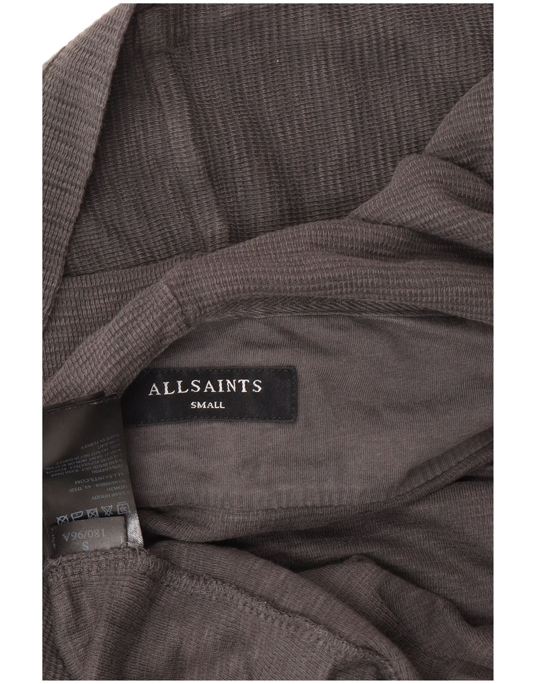 Suéter masculino com capuz e zíper ALL SAINTS pequeno algodão cinza