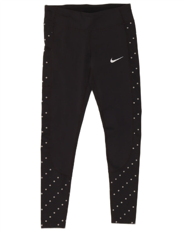 Nike Dame Dri Fit Leggings UK 10 Small Black Polka Dot Polyester