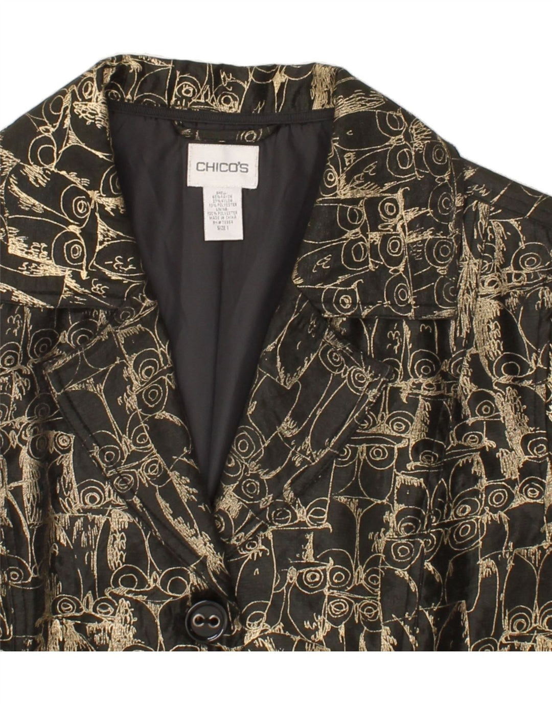 CHICO'S Womens Abstract Pattern Overcoat UK 14 Medium Gold Rayon Vintage Chico's and Second-Hand Chico's from Messina Hembry 