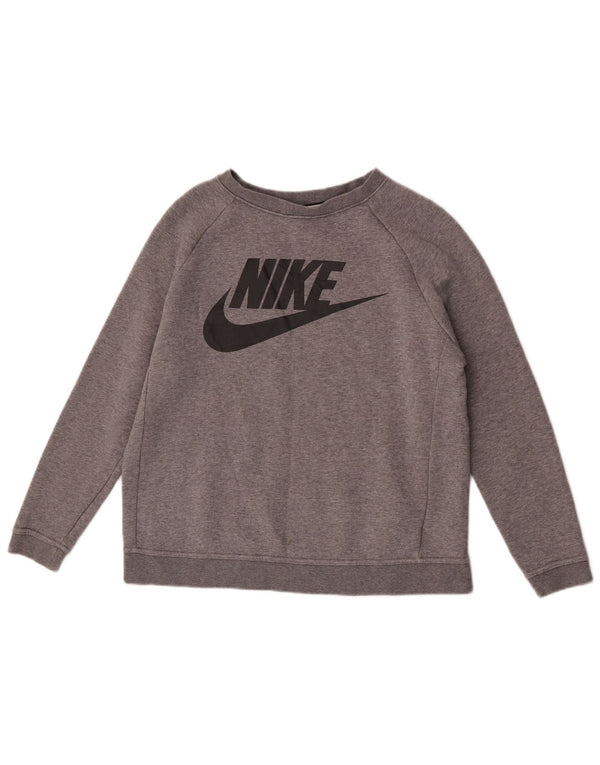 Felpa con grafica Nike da donna, maglione UK 14, cotone chiazzato grigio medio