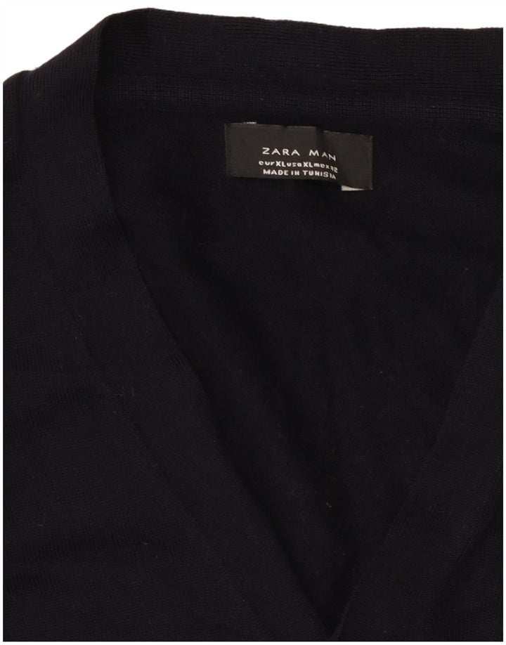 Zara Mens Cardigan Sweater XL Navy Blue