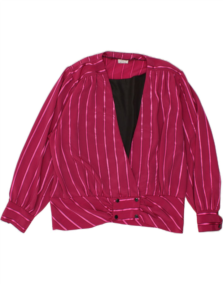 VINTAGE Womens Oversized Blouse Top UK 16 Large Pink Striped Polyester Vintage Vintage and Second-Hand Vintage from Messina Hembry 
