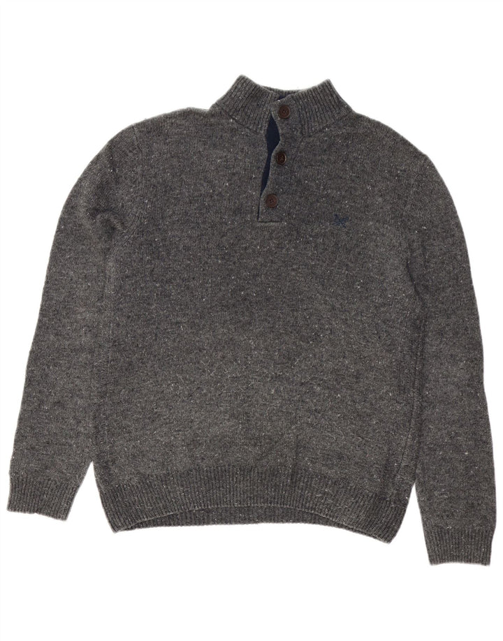 Crew Clothing Mens Button Neck Jumper Sweater Medium Grey Flecked Lambswool