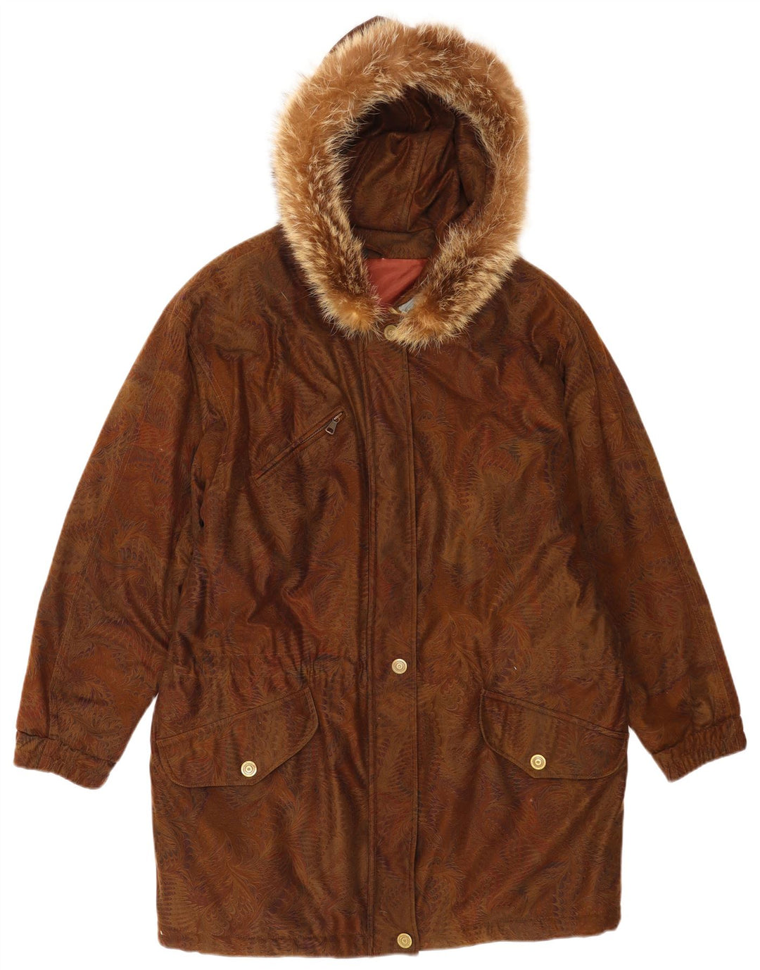Vintage Womens Hooded Oversized Windbreaker Coat EU 42 Large Brown