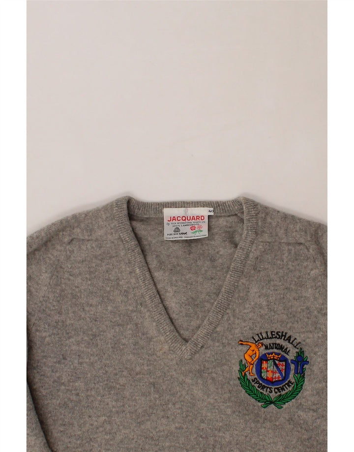 VINTAGE Womens V-Neck Jumper Sweater EU 40 Medium Grey Lambswool Vintage Vintage and Second-Hand Vintage from Messina Hembry 
