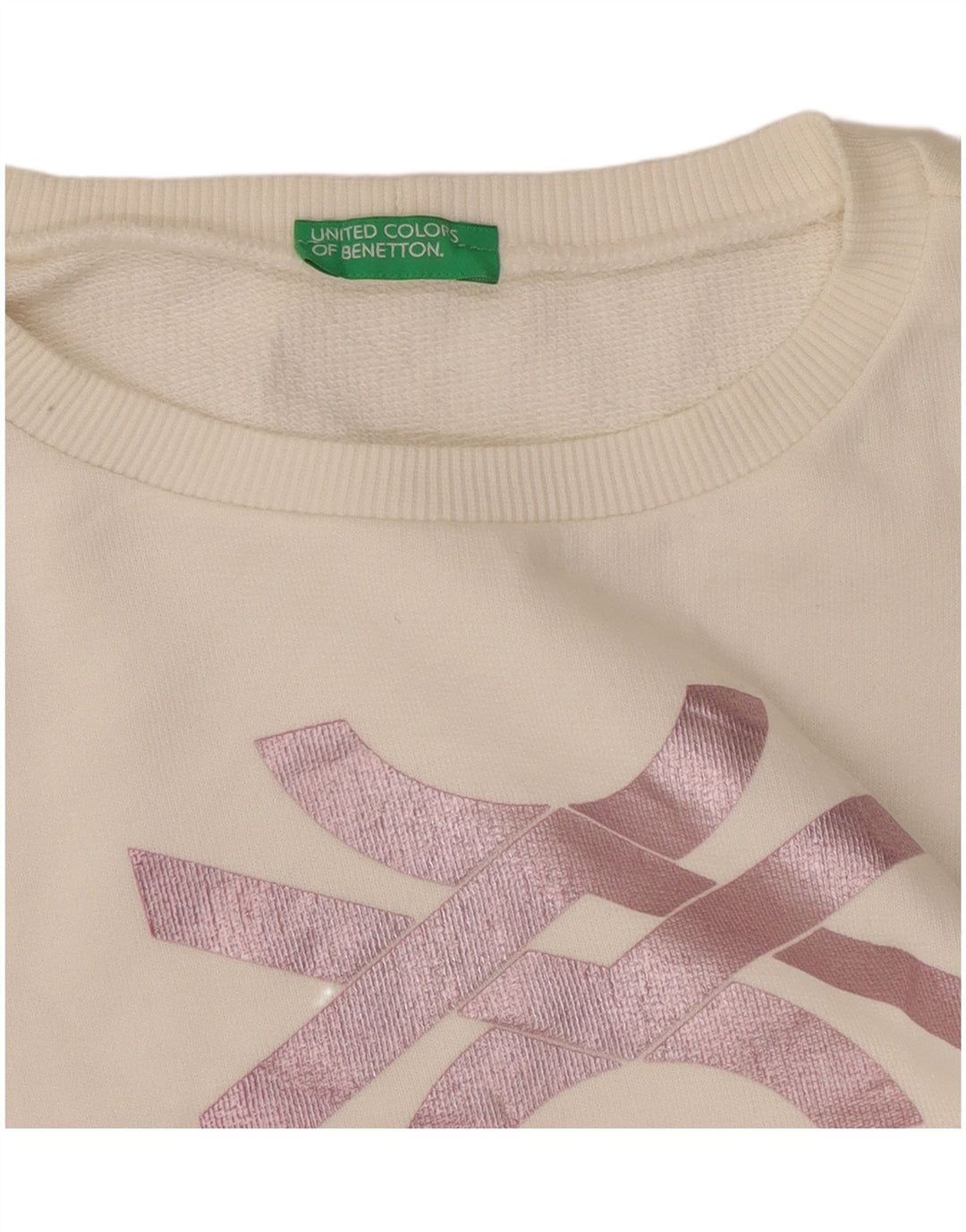 Benetton Womens Graphic Sweatshirt Jumper UK 10 Small White