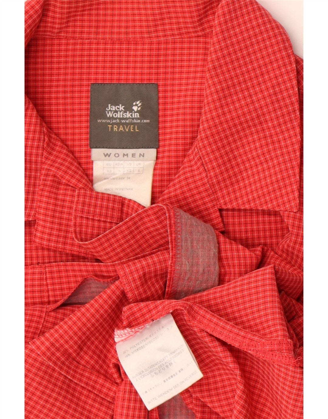 Jack Wolfskin Chemise à manches courtes pour femme UK 8 Petit carreaux rouges Polyester