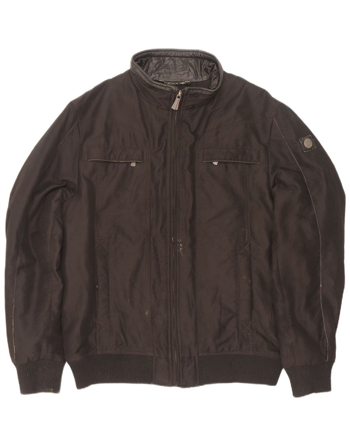 Trussardi Mens Padded Bomber Jacket IT 52 XL Black Polyester