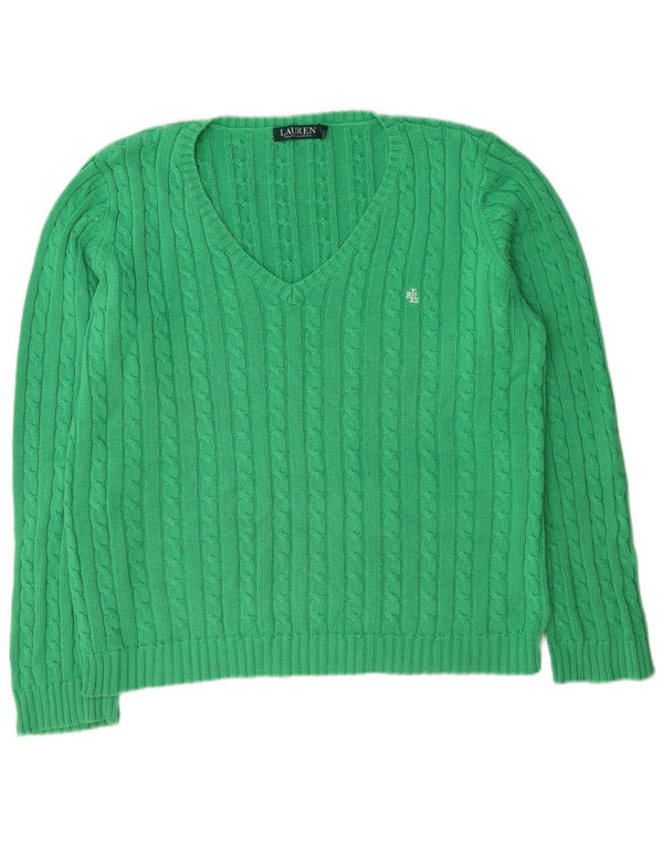 Ralph Lauren Dame V-hals sweater UK 16 Stor grøn bomuld