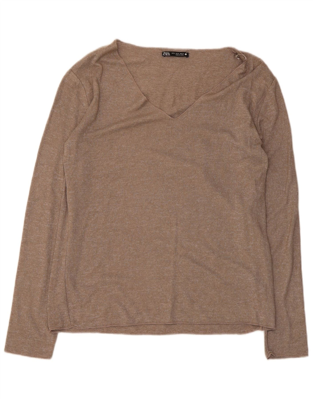 Zara Womens Top Long Sleeve UK 12 Medium Brown Viscose