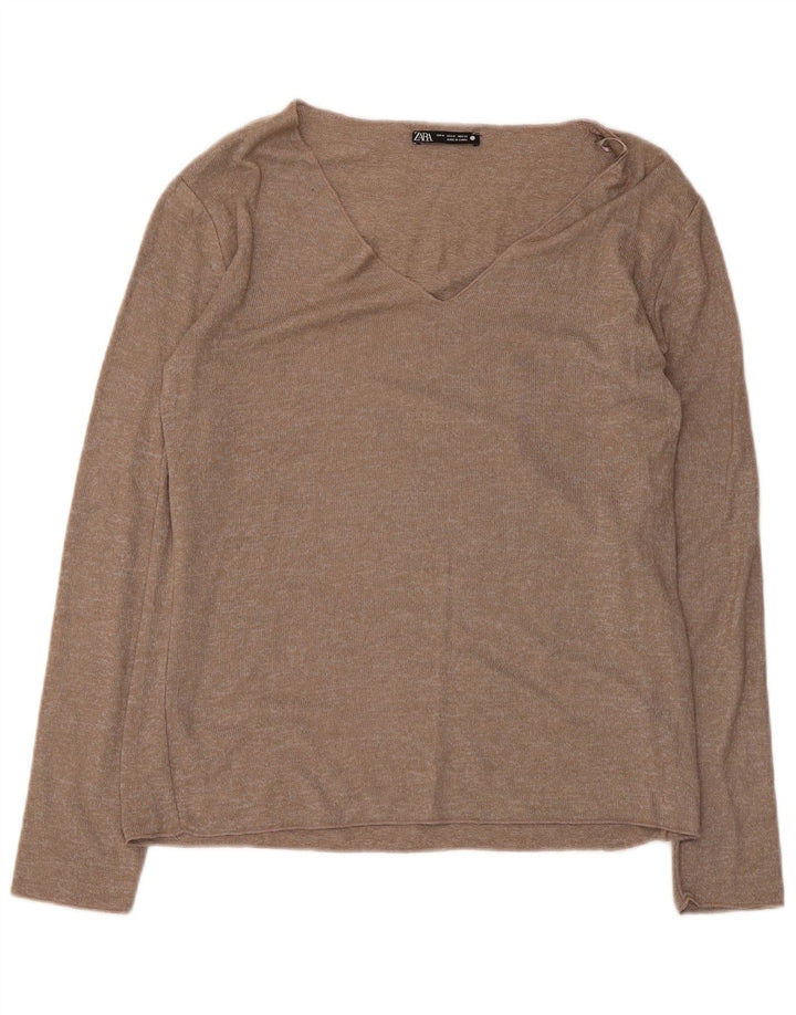 Zara Womens Top Long Sleeve UK 12 Medium Brown Viscose