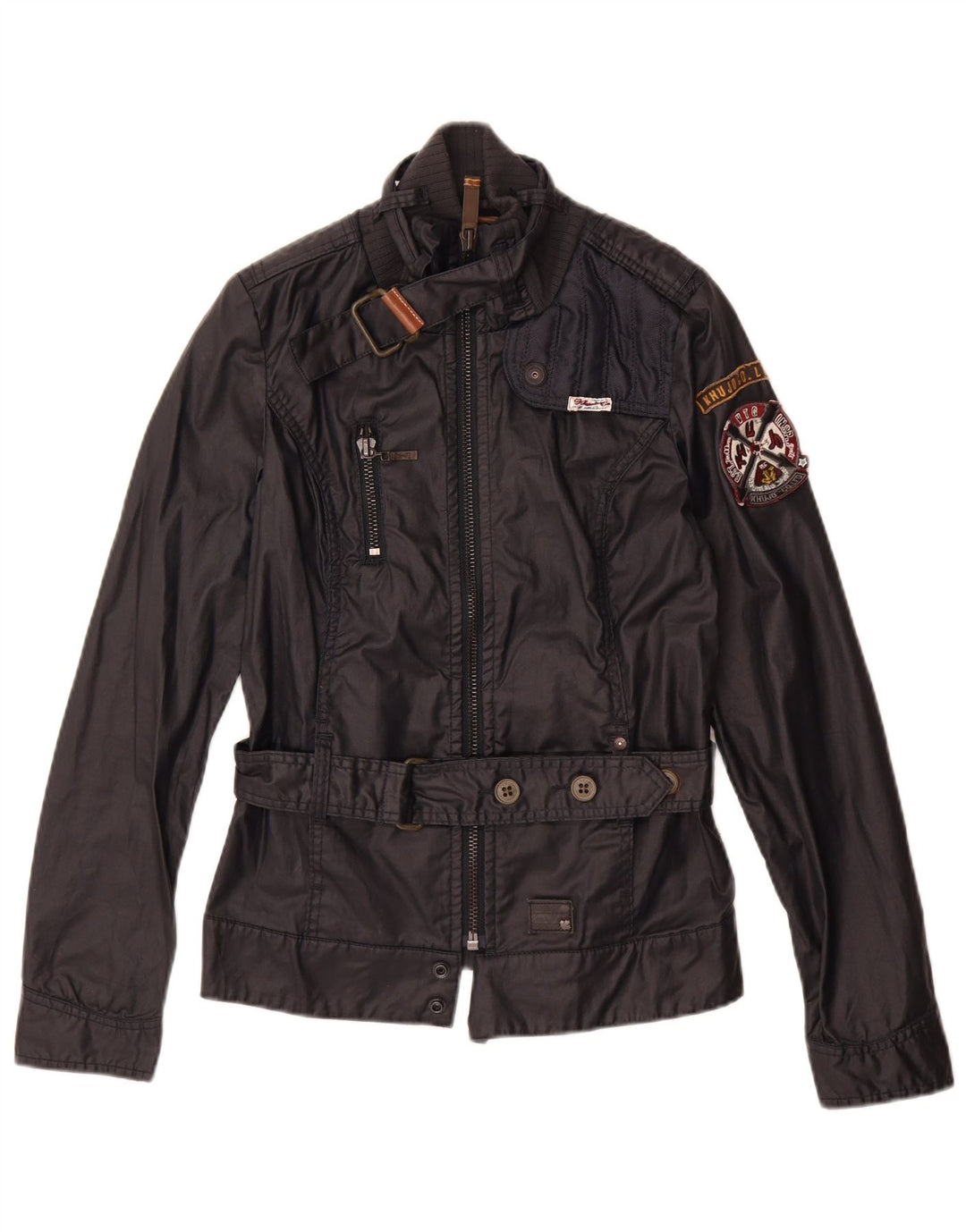KHUJO Womens Utility Jacket UK 10 Small Navy Blue Cotton