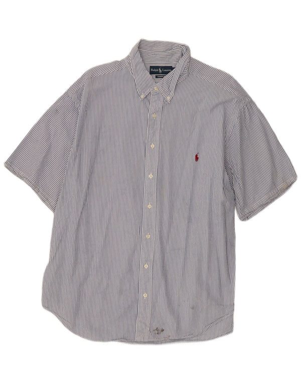 Ralph Lauren Chemise classique à manches courtes pour homme 2XL en coton à fines rayures bleues