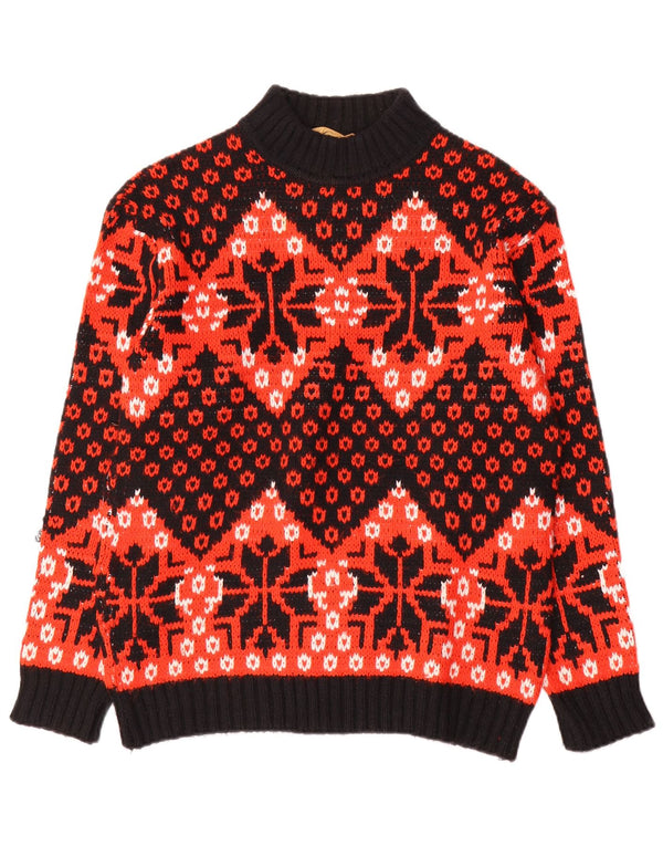 Vintage Dame Turtle Neck Jumper Sweater IT 48 XL Red Fair Isle Wool